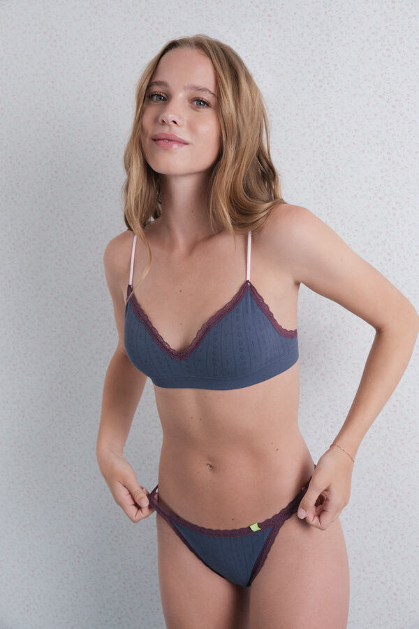 Womensecret Brasier de pointelle azul sin costuras  azul