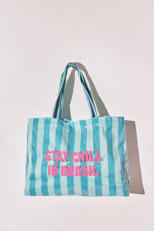 Women'secret Bolsa de playa de rayas azul verde