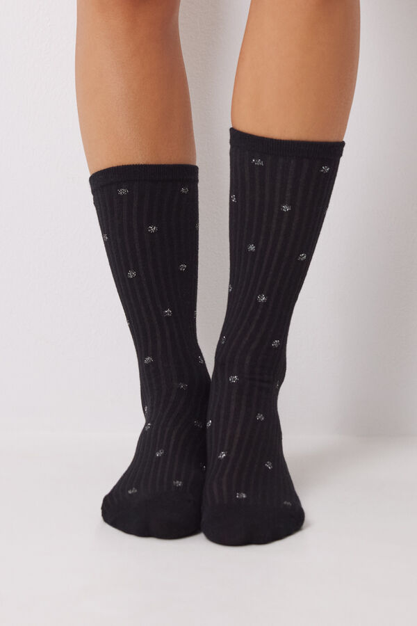 Womensecret Pack 3 calcetines altos negros lurex negro