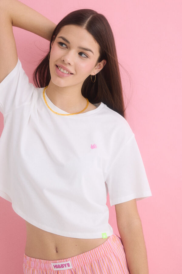 Womensecret Pijama corta rosa 100% algodón marfil