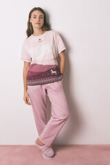 Women'secret Pijama larga 100% algodón con manga corta rosa