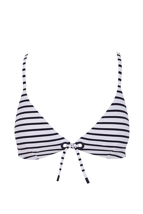Womensecret Top de bikini triangular de rayas azul marino sin varilla a rayas 