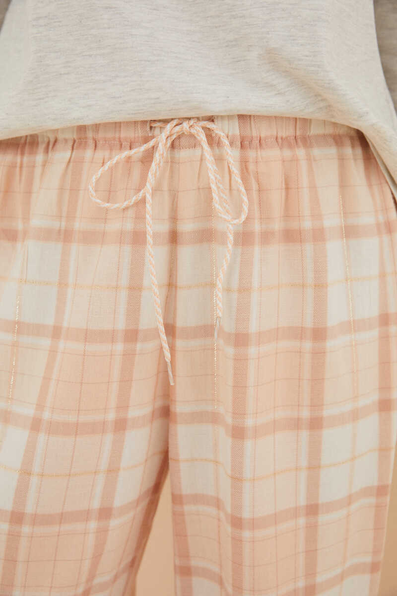 Womensecret Pantalones largos 100% franela de algodón a cuadros rosas kaki