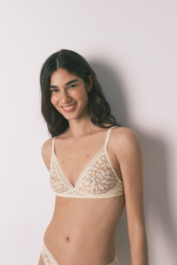 Women'secret Brasier triangular NATURAL de encaje beige caf&eacute;