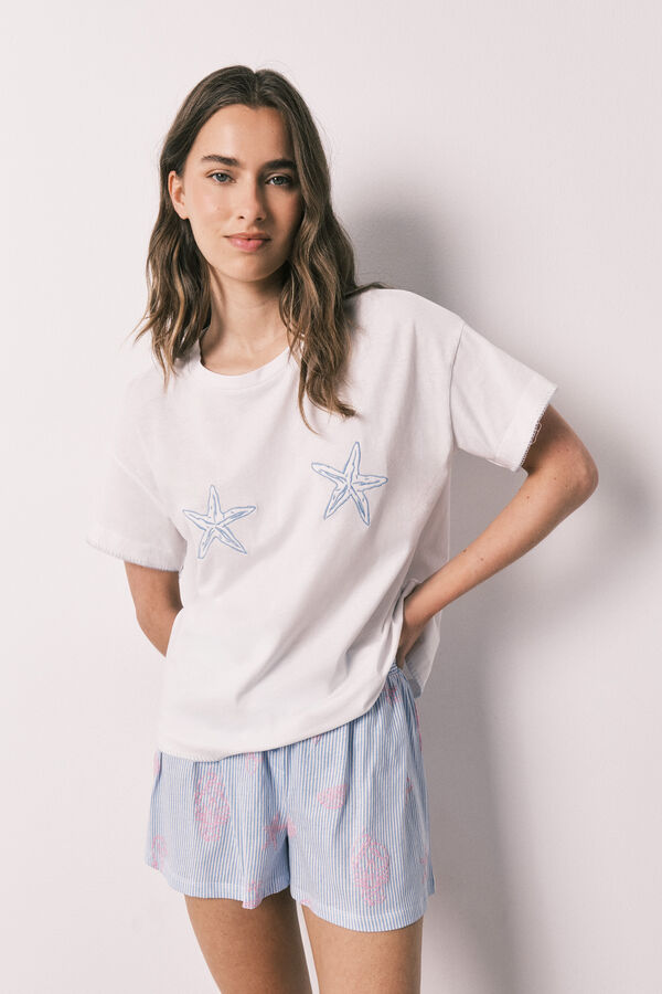 Women'secret Pijama corta de algod&oacute;n Family Collection azul