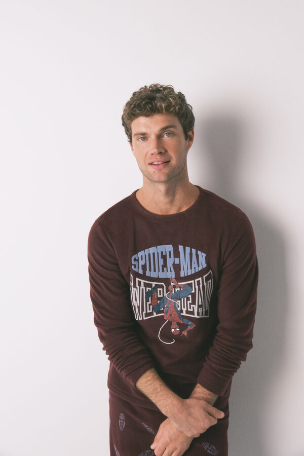 Women'secret Pijama larga de forro polar forro polar rojo de Spiderman para hombre púrpura