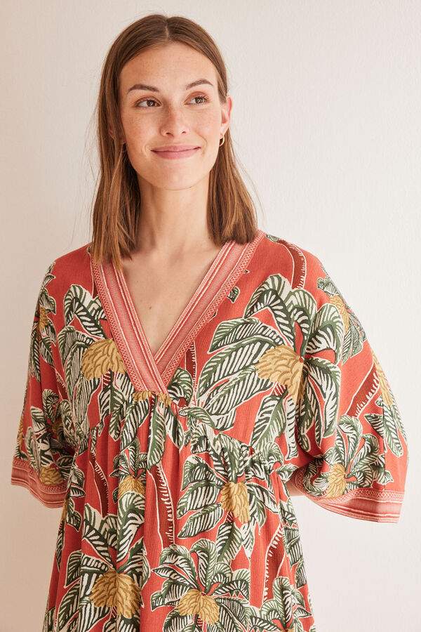 Womensecret Vestido viscosa estampado tropical estampado