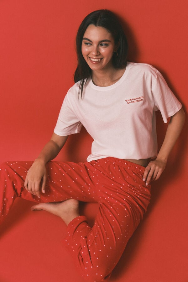 HI&BYE Pijama larga estampada de 100% algod&oacute;n blanca" marfil