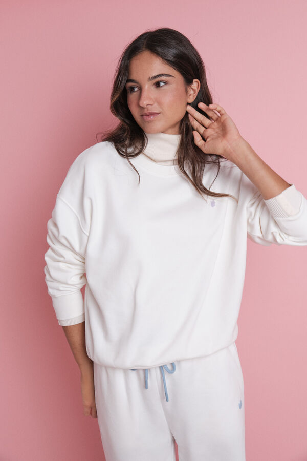 HI&BYE Sudadera de forro polar blanca con logo marfil