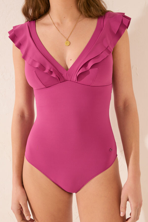 Womensecret Traje de baño moldeador con escote en V rosa morado/lila