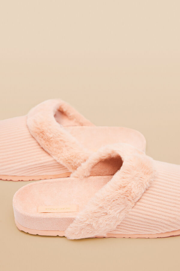 Womensecret Pantuflas estilo zueco de pana café rosa