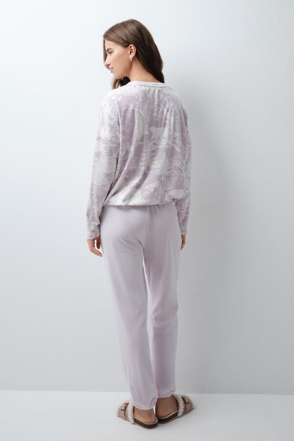 Women'secret Pijama larga de terciopelo malva estampado
