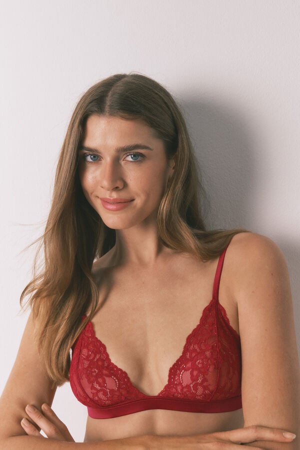 Women'secret Brasier triangular NATURAL encaje rojo brillo coral
