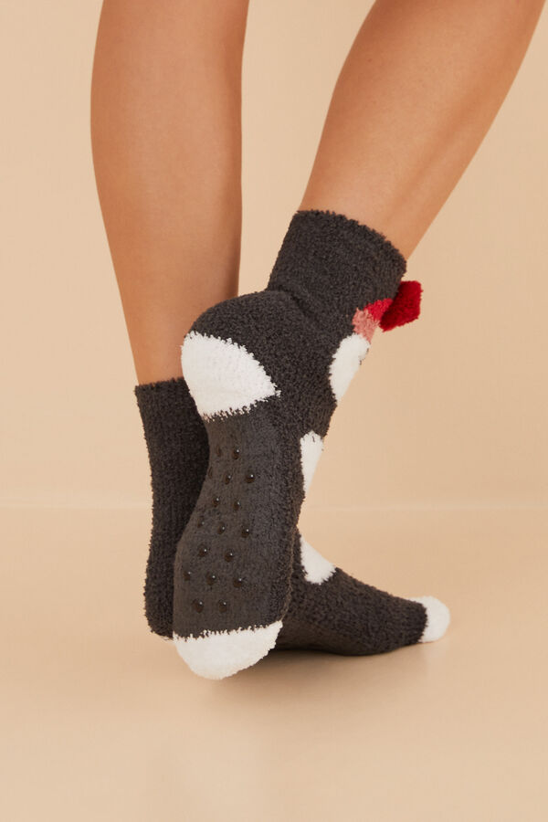Womensecret Calcetines pelo pingüino gris