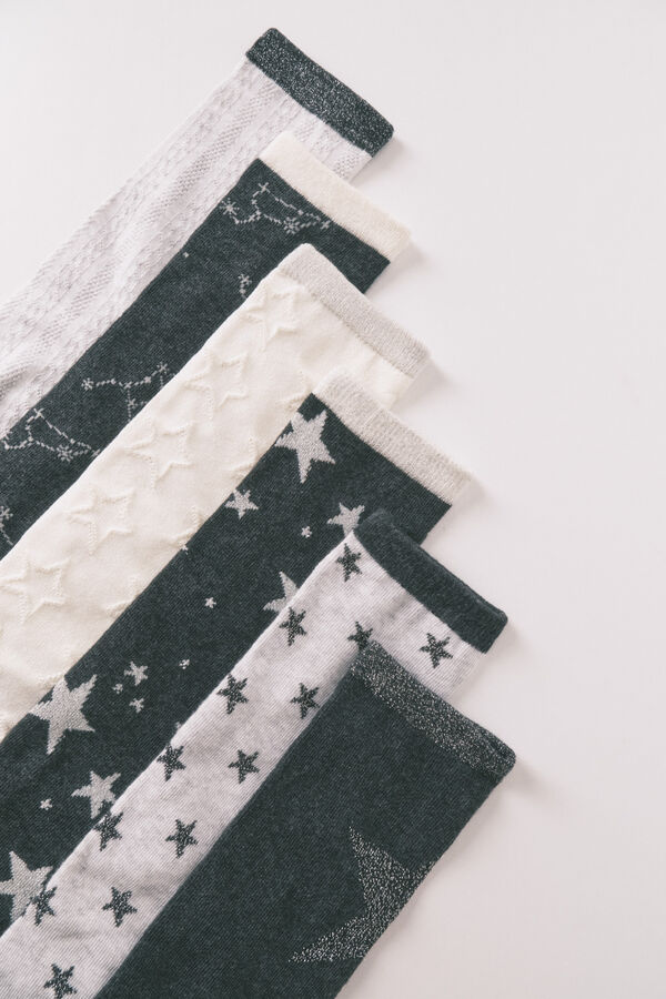 Women'secret Pack de 6 calcetines largos de algodón con estrellas   gris