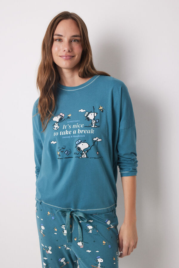 Womensecret Pijama larga 100% algodón Snoopy verde