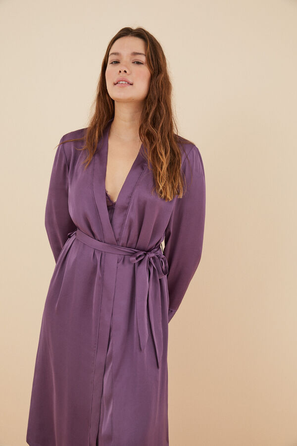 Womensecret Bata larga satín morada morado/lila