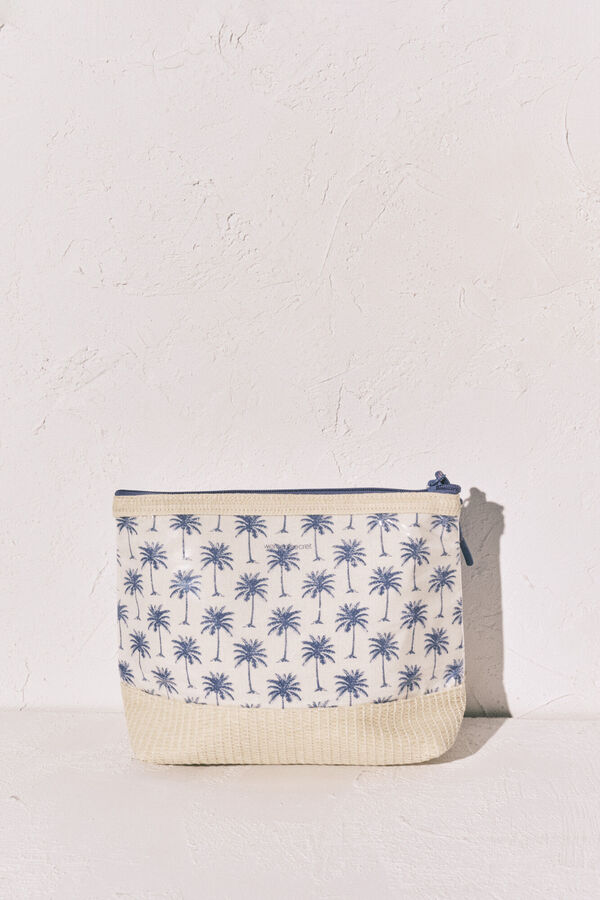 Women'secret Neceser mediano de rafia con palmeras azul
