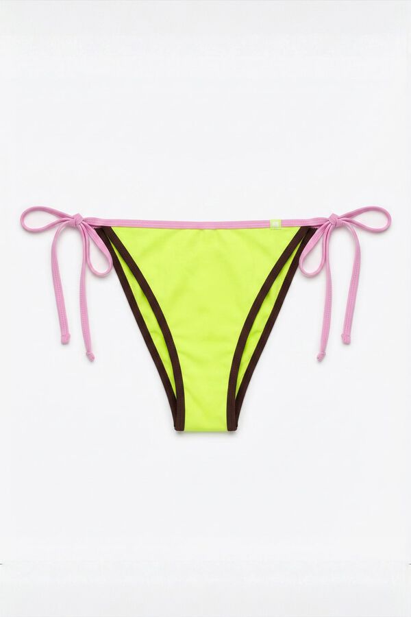 HI&BYE Panty de bikini brasile&ntilde;o con tiras amarillo estampado