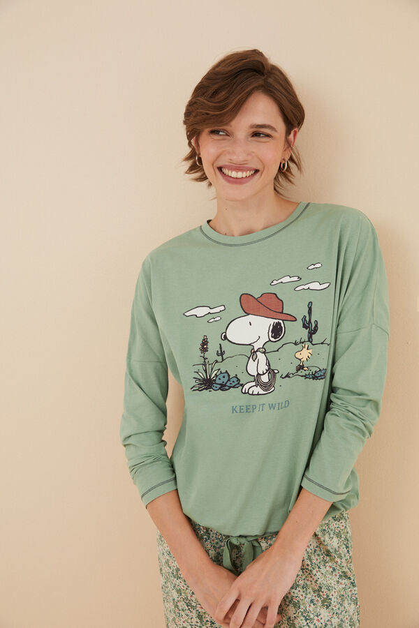 Womensecret Pijama 100% algodón Snoopy verde verde