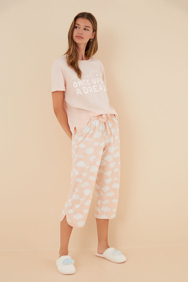 Womensecret Pijama 100% algodón capri nubes naranja naranja