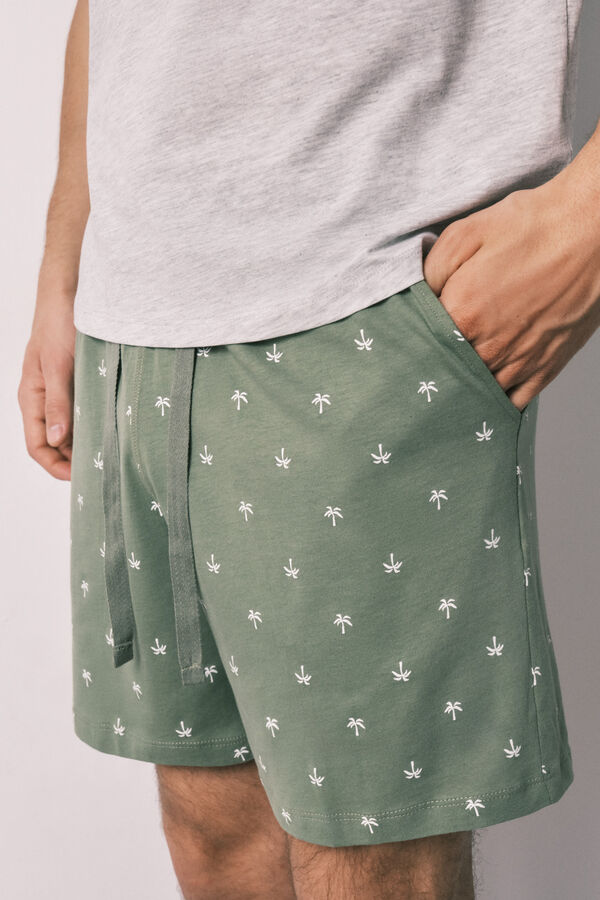 Women'secret Pijama corta de hombre de algod&oacute;n con estampado de palmeras gris