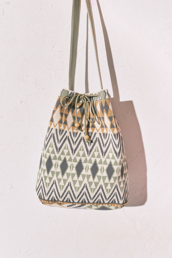 Women'secret Bolsa saco estampado jacquard kaki