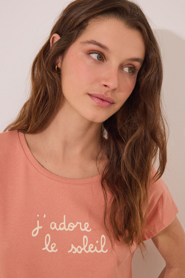Womensecret Pijama corta de algodón naranja con hojas naranja