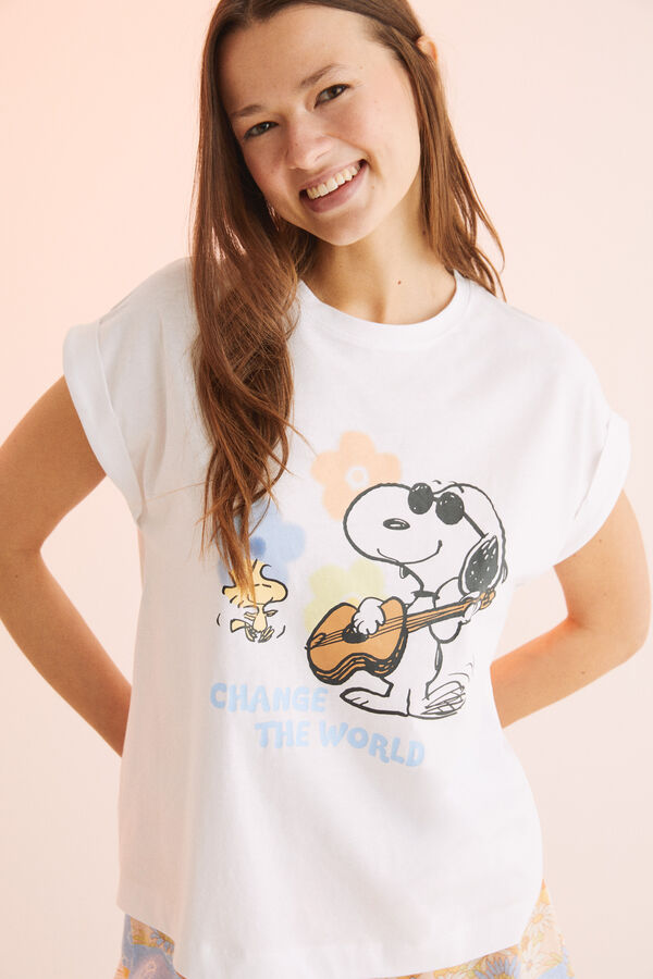 Womensecret Pijama corta 100% algodón Snoopy hippie marfil