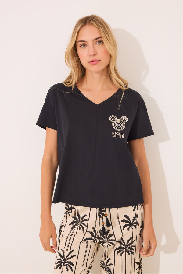 Womensecret Pijama 100% algodón con estampado de Mickey Mouse negro