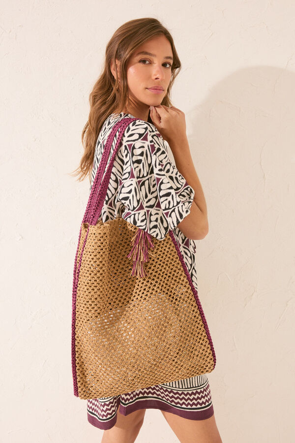 Womensecret Bolsa de mano trenzado beige, bolsa gris