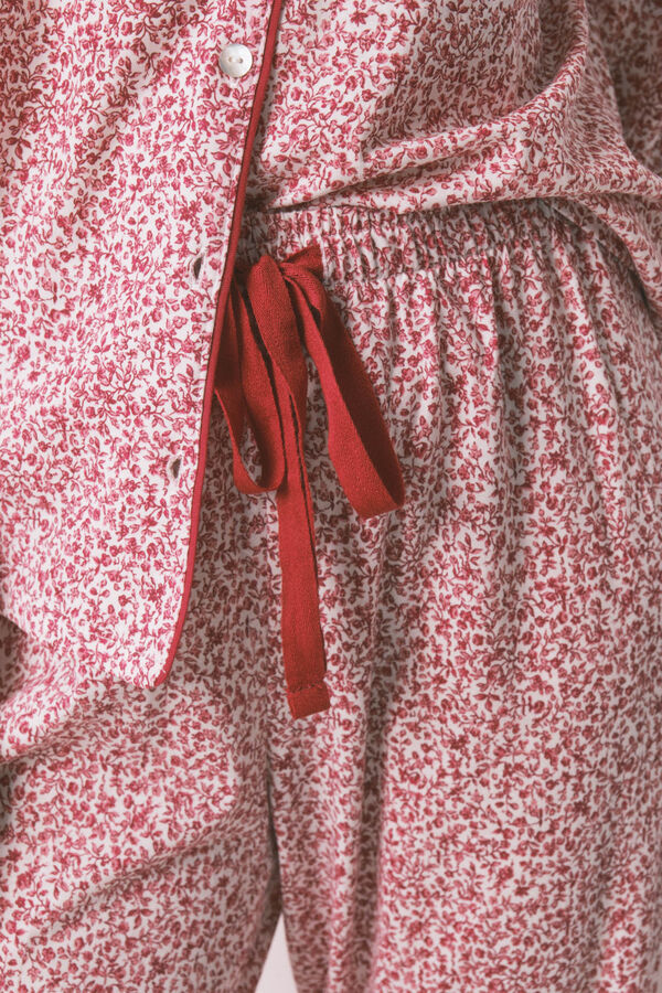 Women'secret Pijama camisera de algodón con estampado floral rojo  estampado