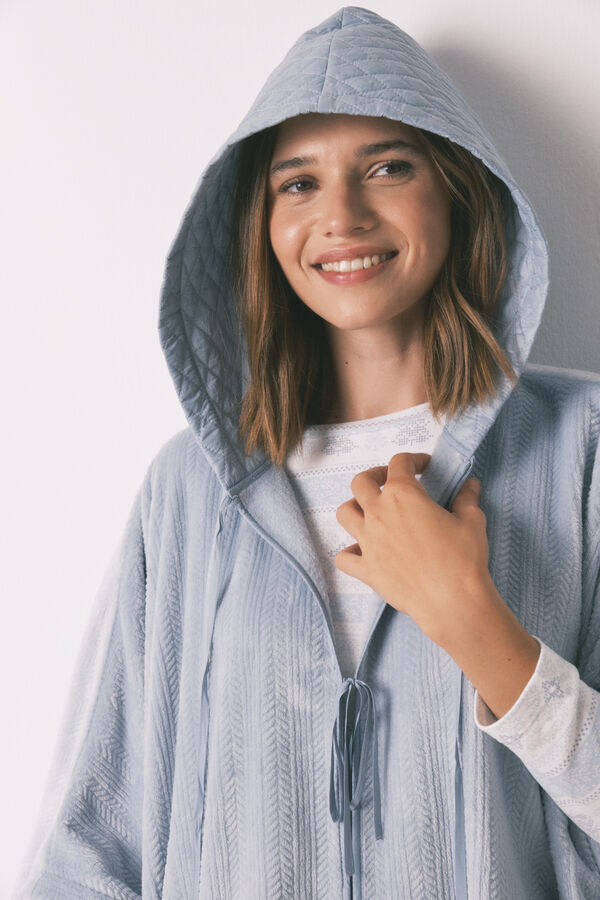 Women'secret Poncho short de forro polar azul en relieve azul