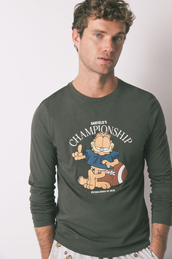Women'secret Pijama larga "Garfield" para hombre 100% algodón kaki