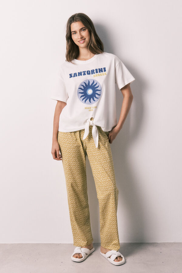 Women'secret Pijama larga de algod&oacute;n Santorini estampado