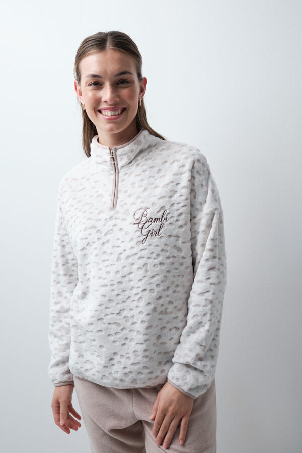 Women'secret Pijama larga polar estampado marfil