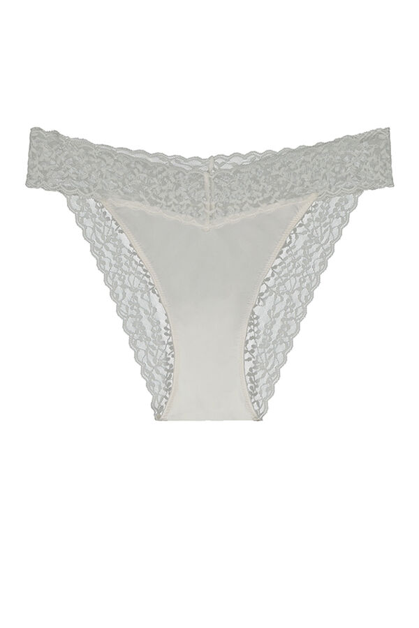 Womensecret Panty encaje y microfibra blanco marfil