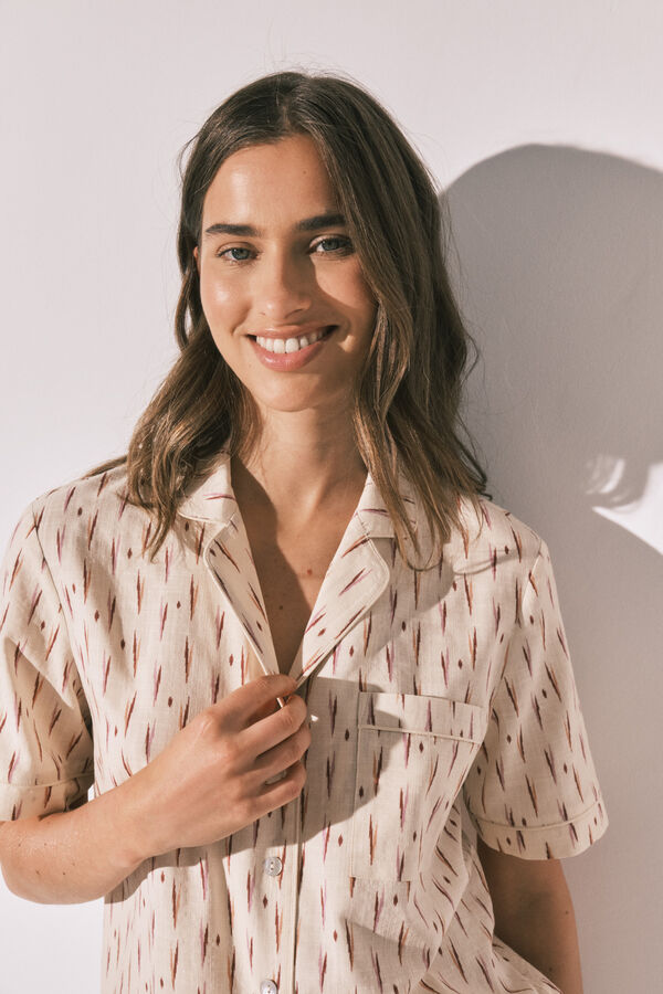 Women'secret Pijama larga camisera ikat marfil