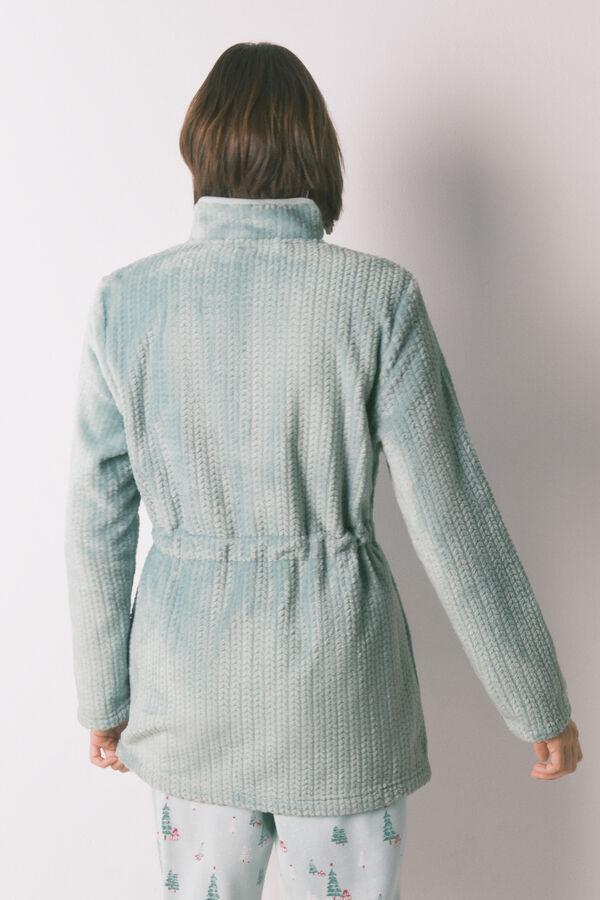 Women'secret Bata midi tejido polar verde verde