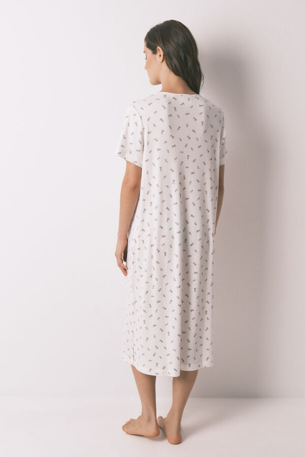 Women'secret Camisón holgado midi de canalé blanco Mafalda marfil