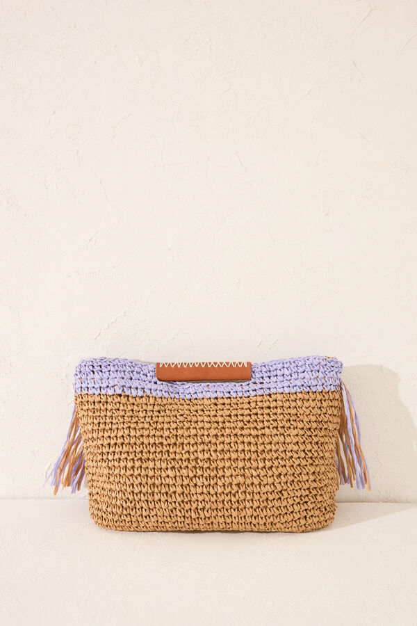 Womensecret Bolsa mediano de rafia con flecos, bolsa azul