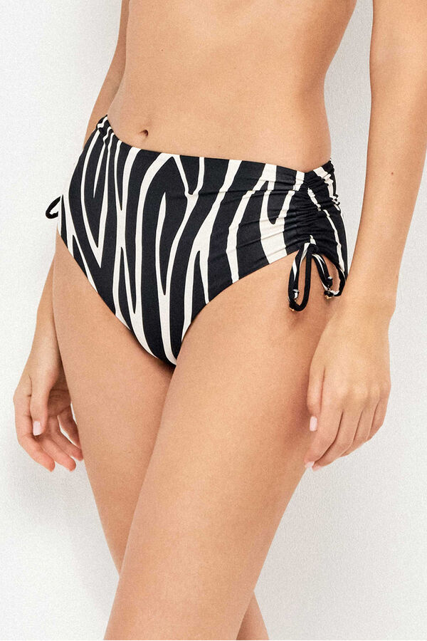 Gisela Panty de bikini de tiro alto estampado animal print de cebra blanco