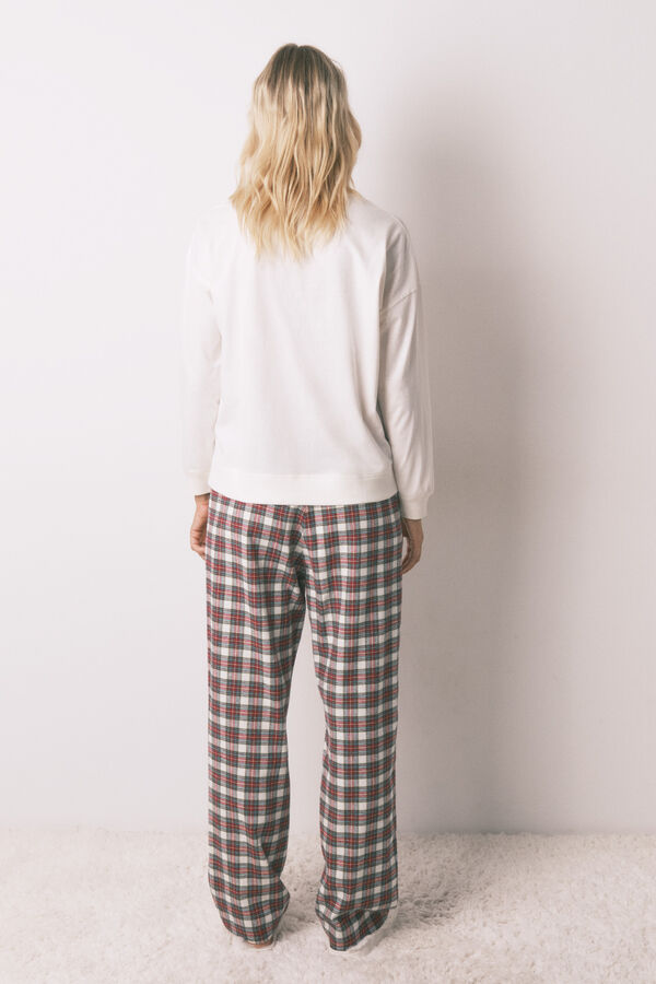 Women'secret Pijama larga 100% algod&oacute;n cuadros marfil