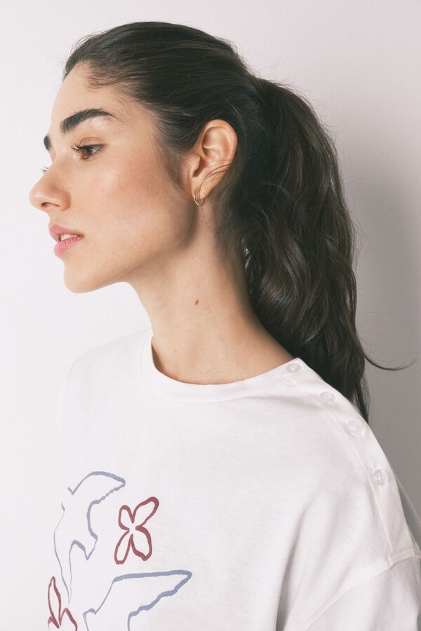 Women'secret Playera manga 3/4 de 100% algod&oacute;n blanca marfil