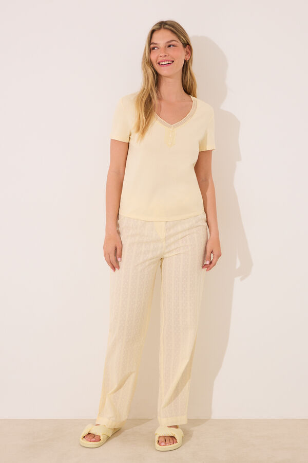 Womensecret Pijama de manga corta de algodón amarillo amarillo
