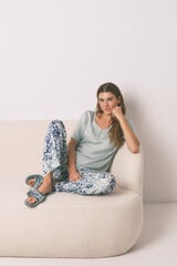 Womensecret Pijama de satén de viscosa con estampado floral verde verde