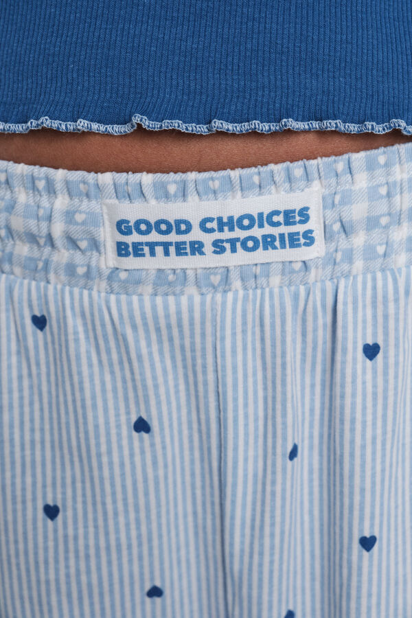 HI&BYE Pijama larga de algodón de rayas azules  estampado