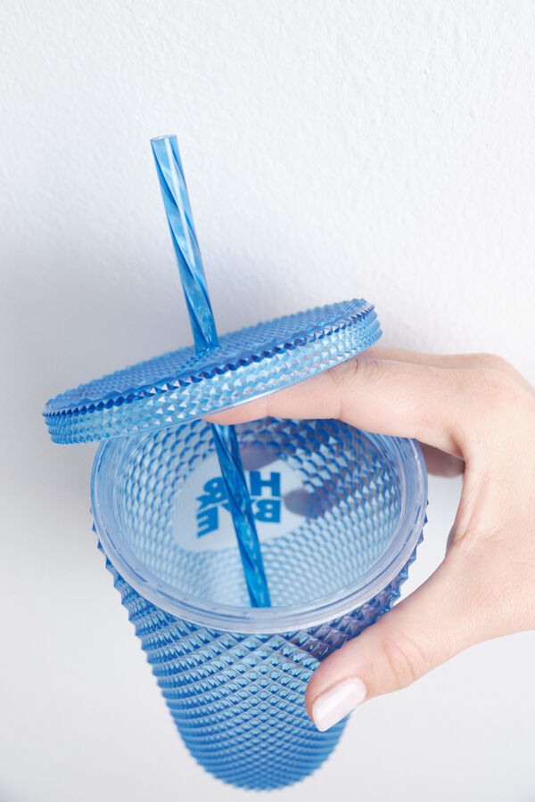 Womensecret Vaso de plástico azul mediano con pajita integrada azul