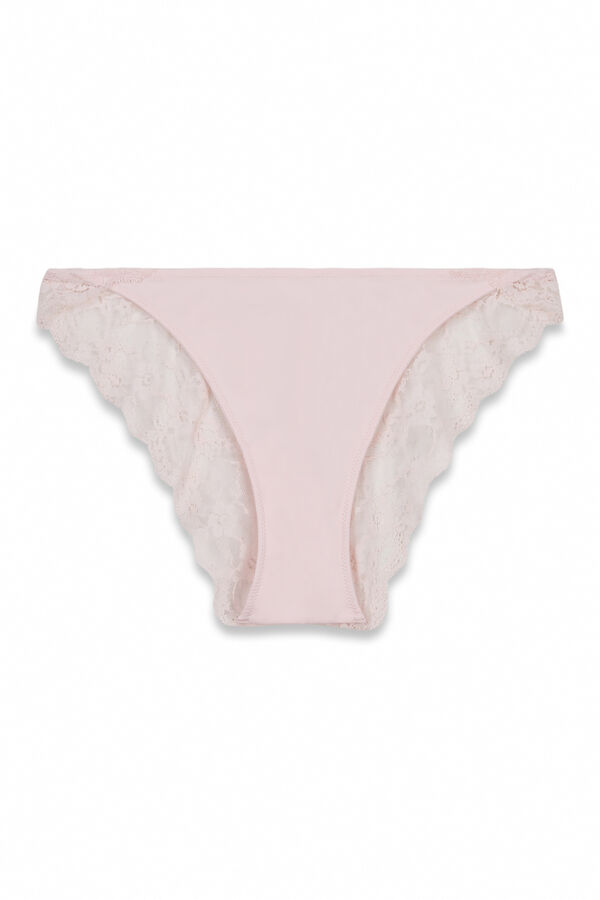 Women'secret Panty cl&aacute;sica de microfibra y encaje rosa fucsia