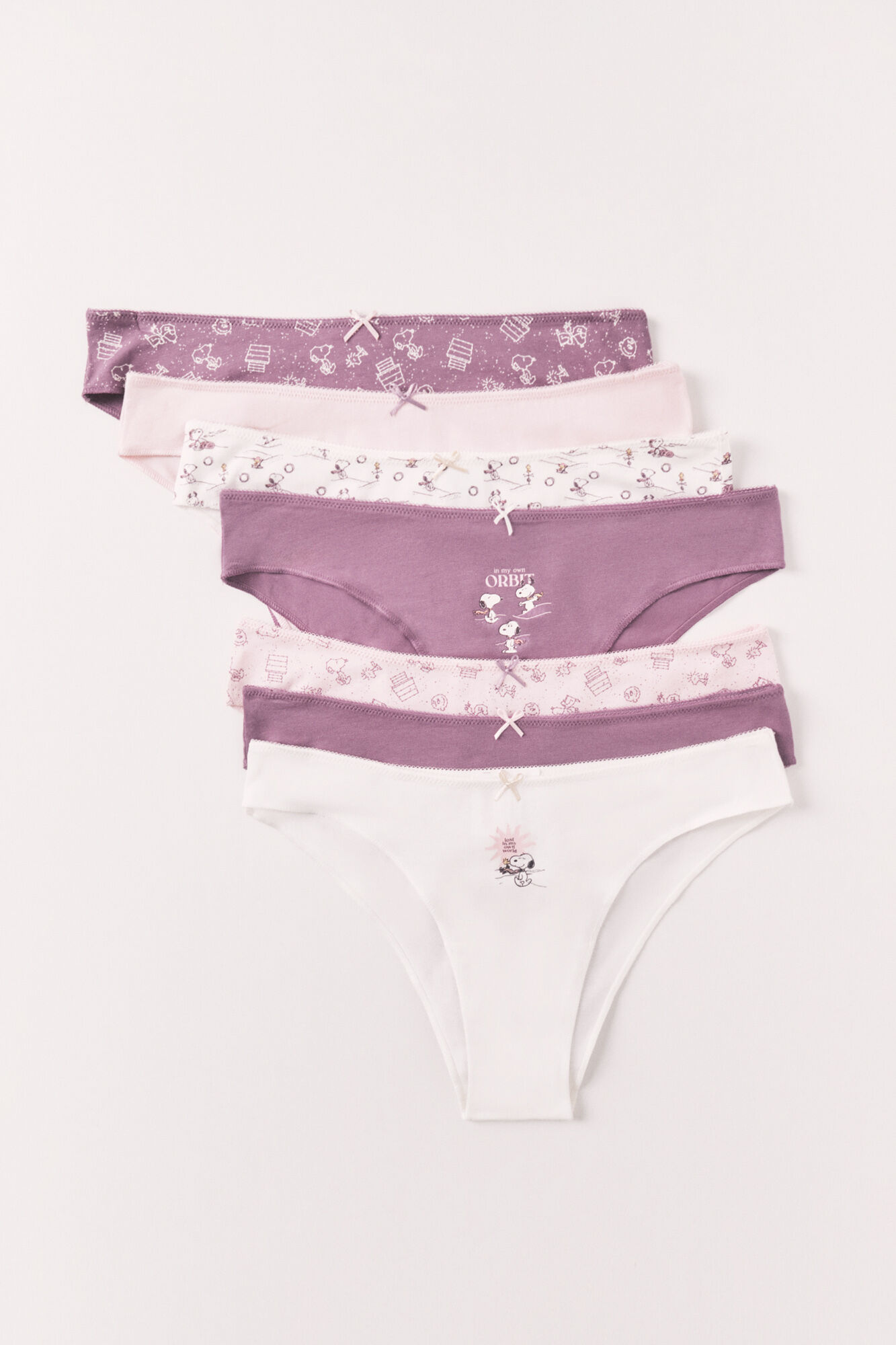 Women'secret Paquete de 7 panties brasile&ntilde;as estampadas de Snoopy de algod&oacute;n